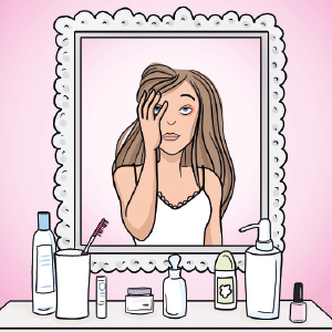 Animação de mulher a olhar no espelho