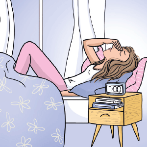 Animação de mulher deitada na cama