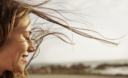 Woman with hair in the wind